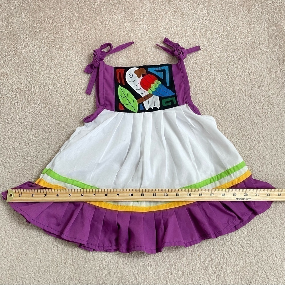 Mola Dress Parrot Design Handmade by Kuna from Panama Toddler Girl 24-36 Months - Picture 9 of 11